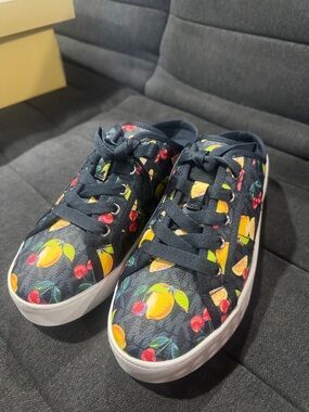 Michael Kors Navy Kids Sneakers with Yellow Lemon & Red Cherry Print